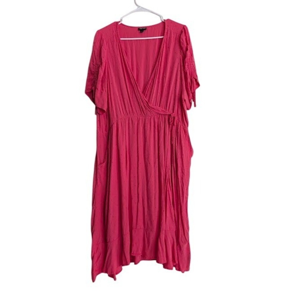 Torrid Womens Size 3X Pink Textured Short Sleeve Empire‎ Tie Waist Midi Dress